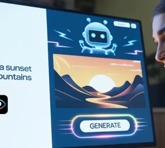Pollo.ai : image ou photo d'un écran d’ordinateur ou un smartphone affichant une interface d’IA en train de générer une vidéo. À gauche, un simple texte (prompt).