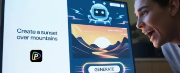 Pollo.ai : image ou photo d'un écran d’ordinateur ou un smartphone affichant une interface d’IA en train de générer une vidéo. À gauche, un simple texte (prompt).