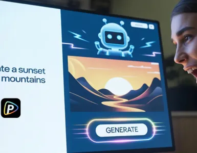 Pollo.ai : image ou photo d'un écran d’ordinateur ou un smartphone affichant une interface d’IA en train de générer une vidéo. À gauche, un simple texte (prompt).