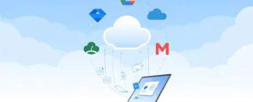 Services de stockage en ligne : image ou photo de plusieurs icônes de services (Google Drive, Dropbox, OneDrive, pCloud, MEGA) disposées autour d’un nuage. Ajoute un ordinateur portable ou un smartphone ouvert avec des fichiers.