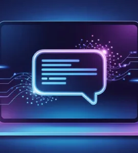YouChat : image ou photo d'un écran moderne avec une interface de chat futuriste. Au centre, une bulle de discussion lumineuse qui symbolise l’IA. Autour, des éléments numériques (lignes, données, circuits) pour montrer la puissance technologique.