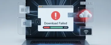Impossible de télécharger : image ou photo montrant un ordinateur portable affichant une fenêtre de téléchargement bloqué avec un symbole d’erreur rouge.