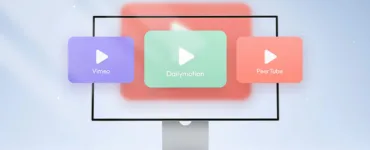 Alternative Youtube : image ou photo représentant un écran d’ordinateur au centre avec trois cartes vidéo représentant des plateformes alternatives comme Vimeo, Dailymotion et PeerTube.