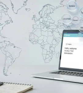 DeepL : image ou photo affichant un ordinateur portable montrant une interface de traduction.