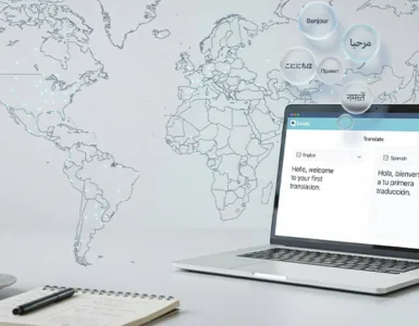 DeepL : image ou photo affichant un ordinateur portable montrant une interface de traduction.