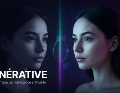 Magnific AI : image ou photo montrant la comparaison avant/après d'une photo transformée, image divisée en deux parties, côté gauche légèrement flou et peu détaillé.