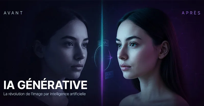 Magnific AI : image ou photo montrant la comparaison avant/après d'une photo transformée, image divisée en deux parties, côté gauche légèrement flou et peu détaillé.