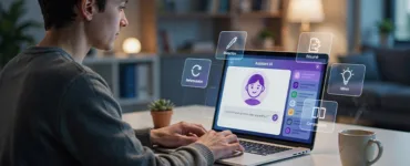 Oreate AI : image ou photo d'une personne face à un ordinateur portable utilisant un assistant IA. Sur l’écran, plusieurs éléments apparaissent autour d’une interface moderne : rédaction de texte, résumé, reformulation, idées et comparaison entre assistants IA.