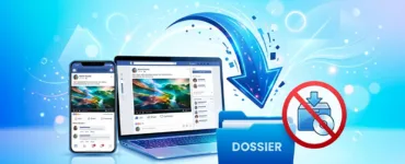 Télécharger une vidéo Facebook : image ou photo d'un smartphone et un ordinateur affichent une vidéo dans une interface inspirée des réseaux sociaux. Une grande flèche de téléchargement descend vers un dossier.