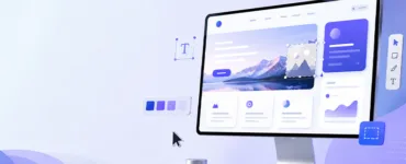 Lunacy : image ou photo représentant un écran d’ordinateur avec une maquette de site web moderne en cours de conception, comprenant un menu, des boutons, des cartes, des images et des blocs de texte.