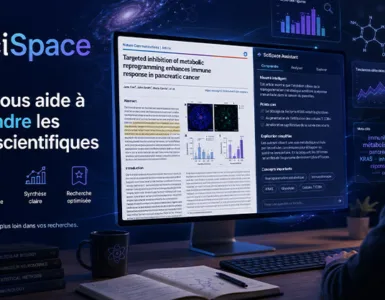 SciSpace : image ou photo d'un étudiant ou un chercheur devant son ordinateur, avec un article scientifique affiché à l’écran.